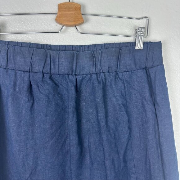 Quince 100% European Linen Maxi Skirt L Deep Navy Minimalist Modest Side Slit - Picture 3 of 10